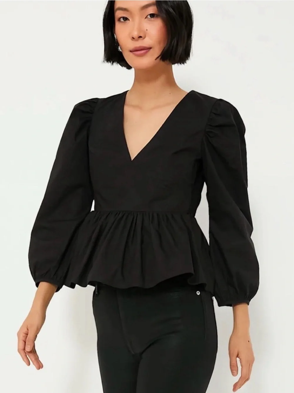 Tuckernuck Black V-Neck Peplum Blouse